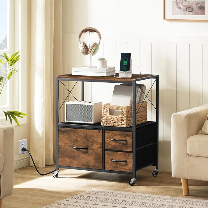 File Cabinet with Charging Station, 3 Drawer Lateral Filing Cabinet - Image 4
