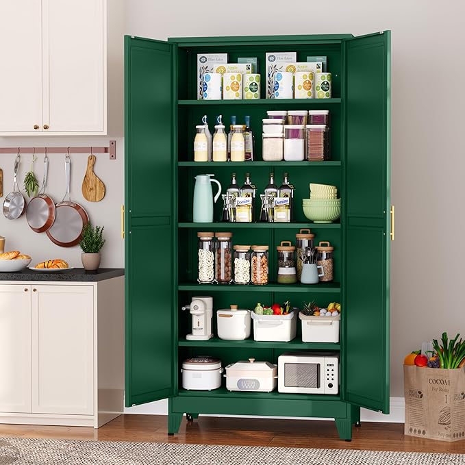Metal Pantry Cabinet with 2 Doors and 5 Adjustable Shelves, Versatile Storage - Image 9