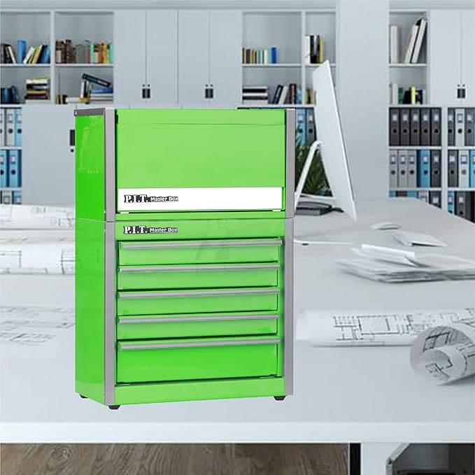 P.I.T. Mini Green Tool Box, Portable 3 Drawer Steel Stackable Tool Box - Image 2