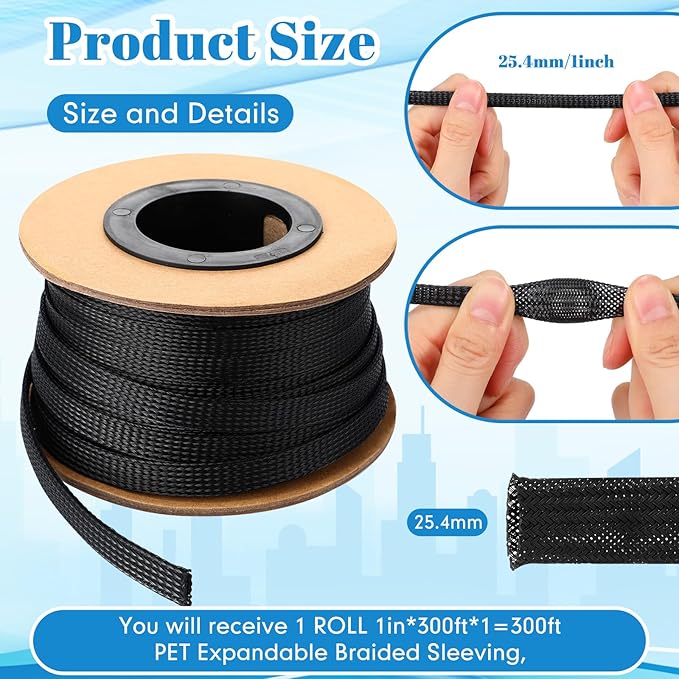 Pangda 300 Feet 1 Inch Wire Loom Pet Expandable Braided Sleeving Braided Sleeve - Image 2