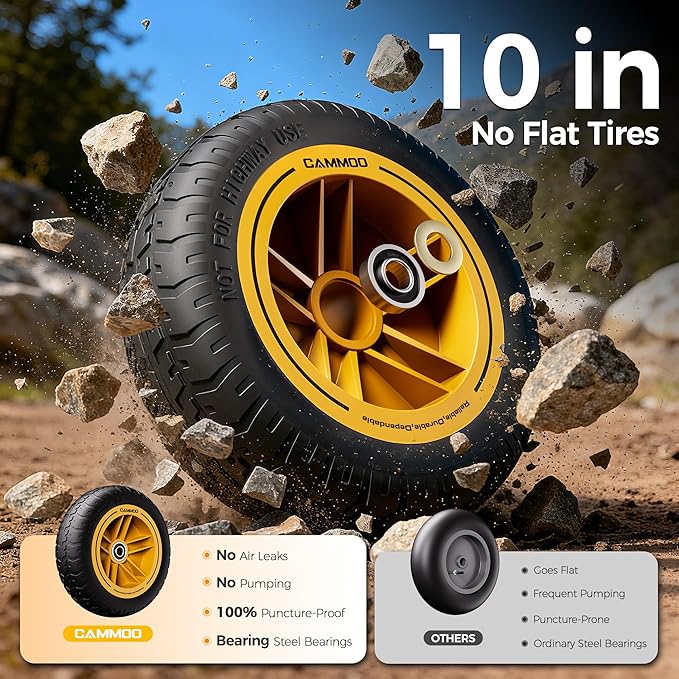 10-in NO-FLAT TIRES 600lb Heavy-Duty Garden Dump Cart 4 Cu.Ft. Utility Wagon - Image 3