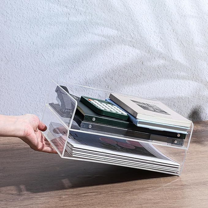 2 Pack Stackable Acrylic Paper Organizer Tray Clear Desk Letter Tray - Image 5