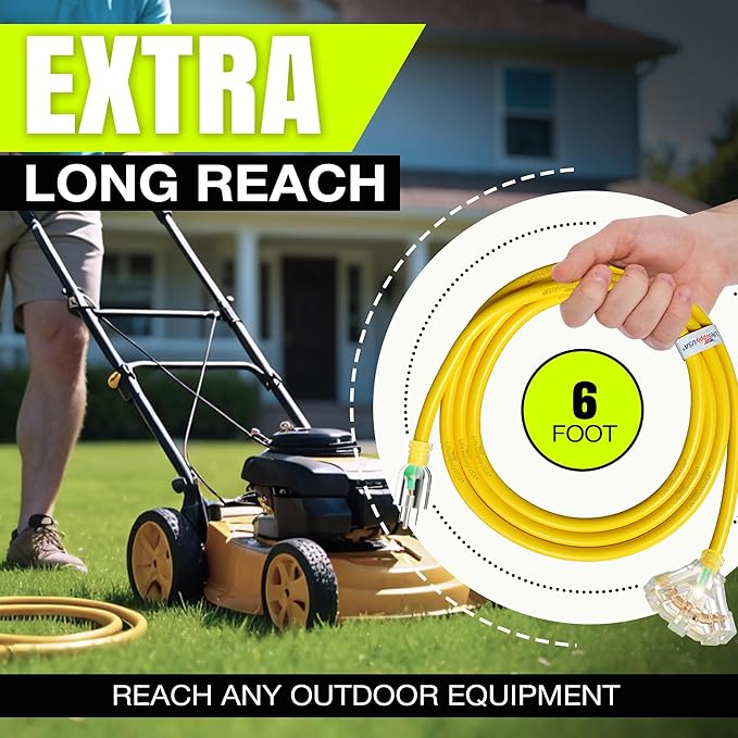 6ft Outdoor/Indoor Extension Cord 3-Outlet 12/3 Gauge Extra Heavy Duty ETL - Image 6