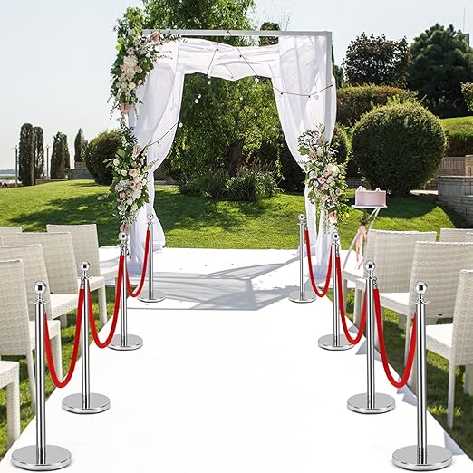 4 PCS Stainless Steel Stanchion Post, 5Ft Red Velvet Rope, Hollow Base and - Image 6