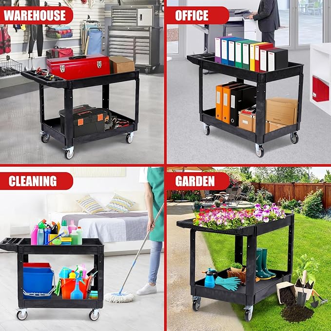 Industrial 2-Shelf Rolling Cart, 550 lbs Capacity Utility Cart - Image 2
