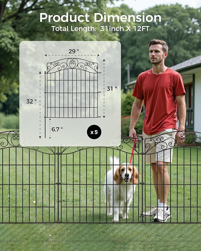 5 Panels No Dig Decorative Outdoor Garden Fence - Image 2