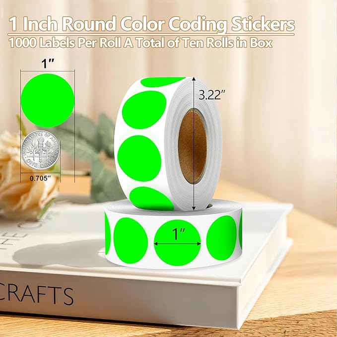 Fluorescent Green 1 Inch Round Color Coding Dot Labels, 10 Rolls 10000 Dot - Image 2