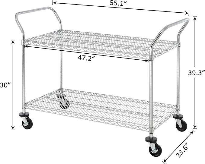 Finnhomy 2-Tier Commercial Grade Rolling Cart, Heavy Duty Utility Cart - Image 3
