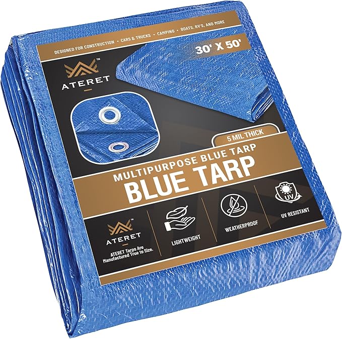 ATERET Multi-Purpose Blue Tarp Cover I Waterproof, 5-Mil Thick Plastic Poly by ATERET