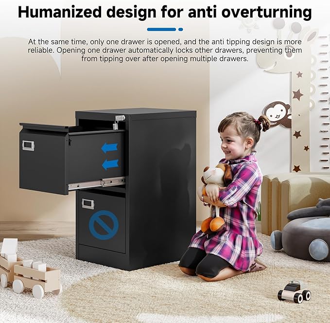 2 Drawer File Cabinet with Lock Metal Vertical Filing Storage Cabinet Office - Image 9