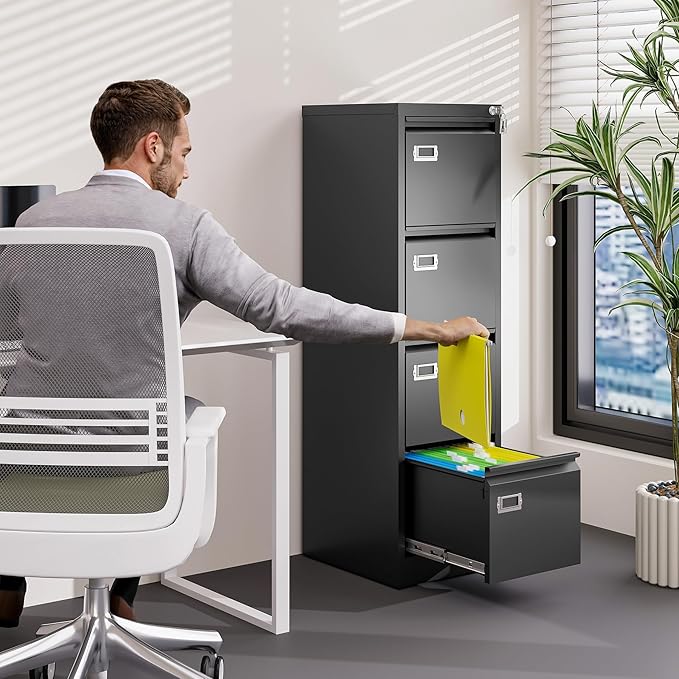 4 Drawer File Cabinet with Lock Metal Vertical File Cabinet Office Home - Image 2