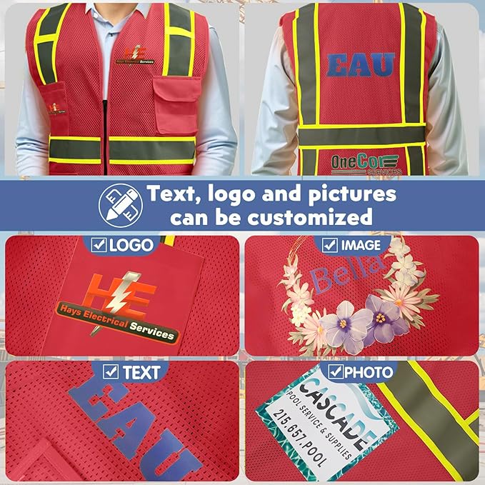 BeautyWill 10/20 Pack Custom Logo Safety Vest, Bulk High Visibility Class 2 - Image 4