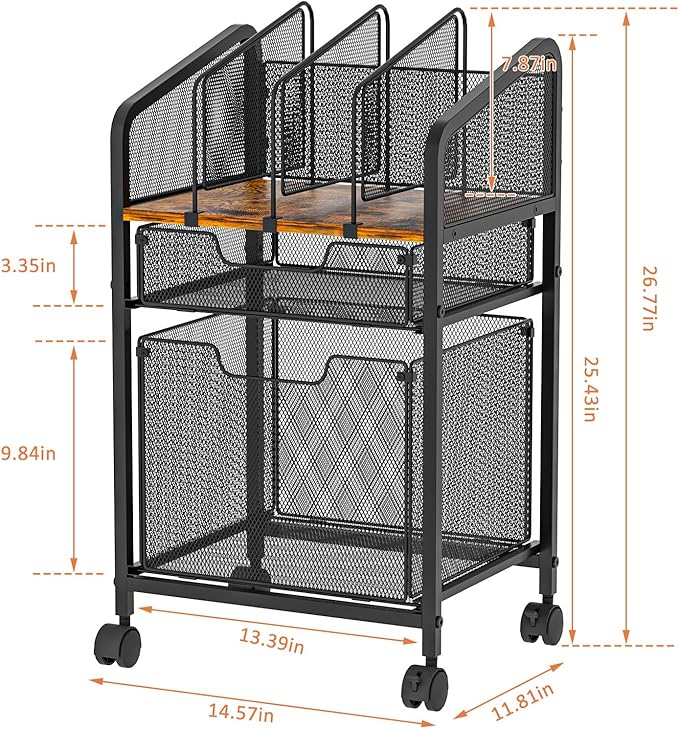 Rolling File Cabinet with Adjustable Dividers, Mobile Filing Cabinet with 2 - Image 2