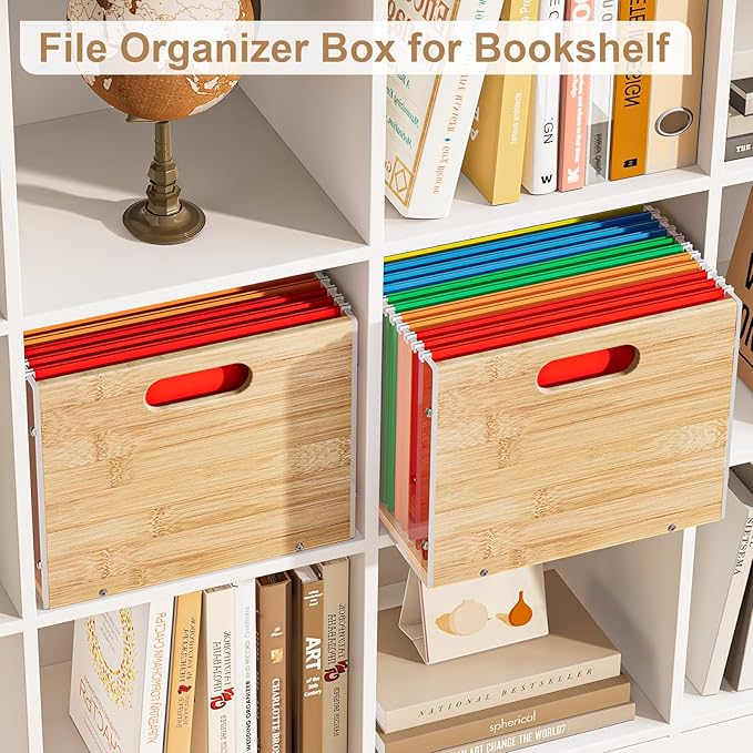 2 Pack Hanging File Organizer, Bamboo Filing Box File Crate Storage Boxes - Image 5