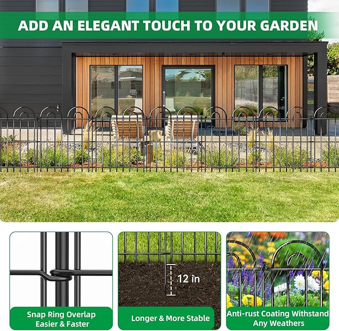 15 Panels Decorative Garden Fence, 32 in X 30 ft No Dig Dog Fence Outdoor - Image 4