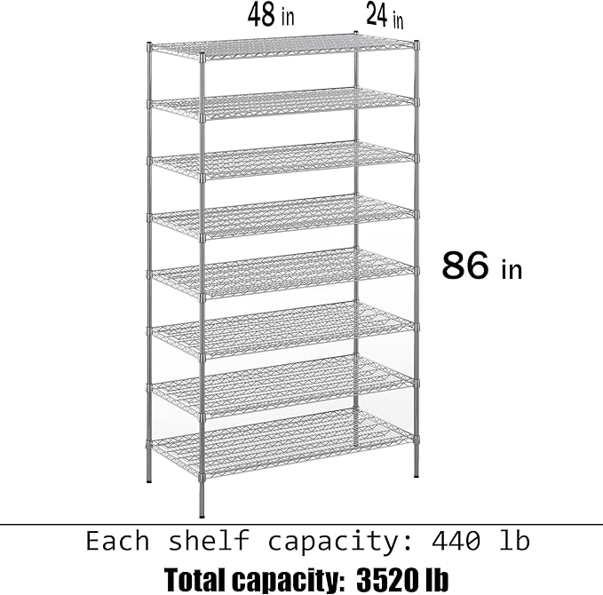 24" Deep x 48" Wide x 86" Height Wire Shelving Kit | 8-Tier | NSF Commercial - Image 3