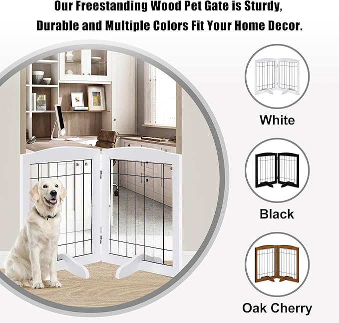 LZRS 2-Panel Freestanding Adjustable Wooden Dog Gate—30” Tall Foldable Pet - Image 4