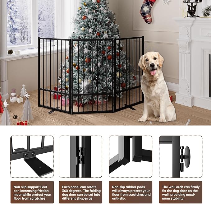 3 Panels Full Metal Freestanding Dog Gates, 60” W x 36” H Folding Pet Gate Fence - Image 5