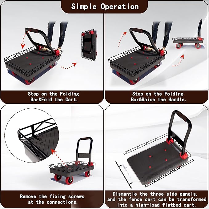 2IN1 Heavy Duty Platform Trucks Flatbed Carts, Push Cart Dolly 1760lbs Capacity - Image 5