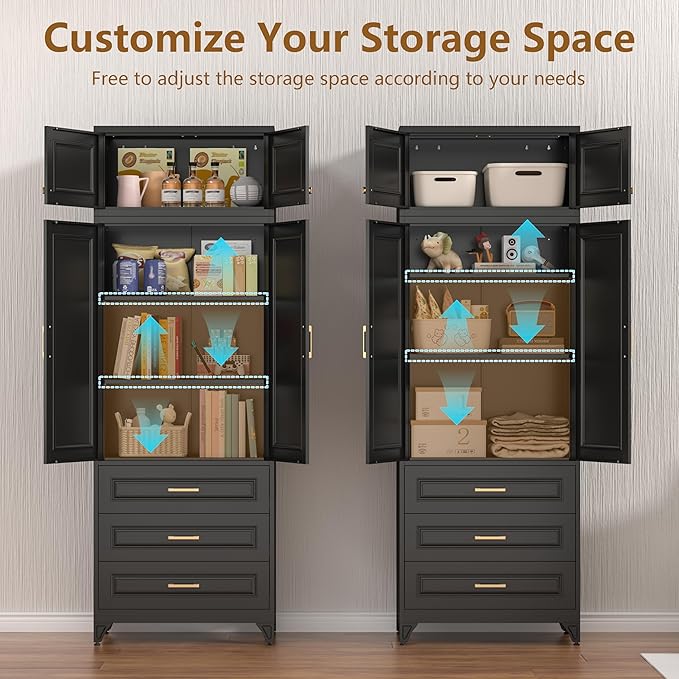 Kitchen Pantry Cabinet, Metal Food Pantry Cabinet and Shelves, Freestanding - Image 6