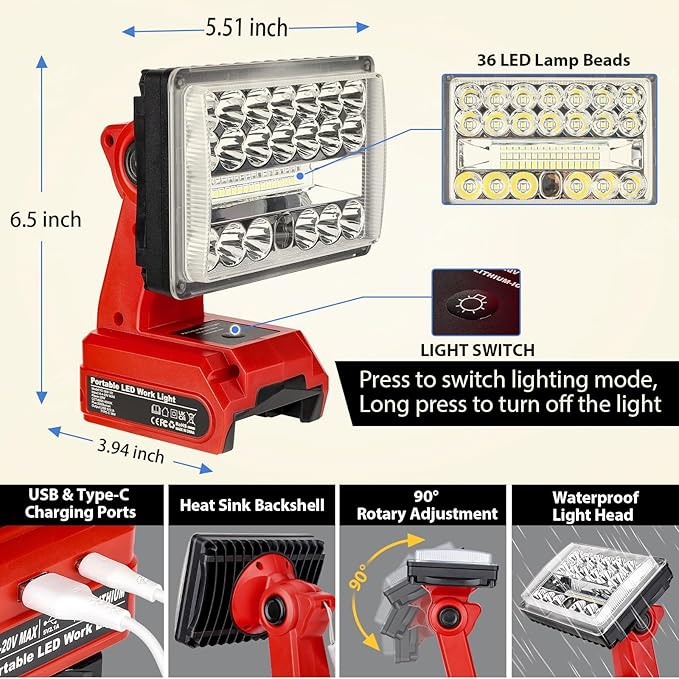 28W 2000LM Cordless LED Work Light - Image 4