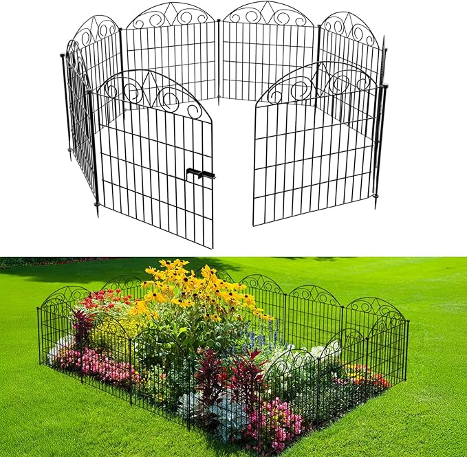 SUNLAX 10 Panels Garden Fence 20ft x 24in Metal No Dig Fence Animal Barrier by SUNLAX