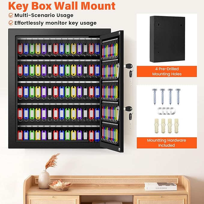 125 Keys Dual Lock Box Wall Mount, Anti-Theft Key Cabinet - Image 9
