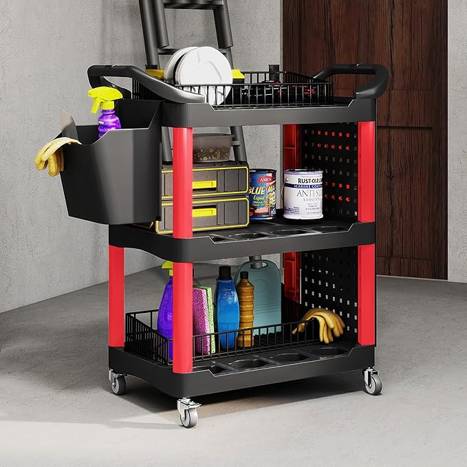 HOMCOM 3 Tier Utility Cart on Wheels, Rolling Tool Storage - Image 6
