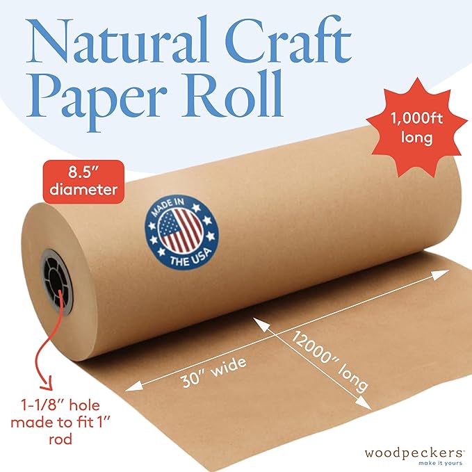 Woodpeckers Brown Kraft Paper Roll 30 inch Wide, 12000 inch Long, 1 Roll - Image 2