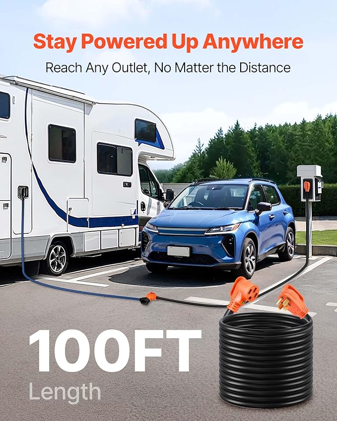 VEVOR 100 FT RV Extension Cord, 50 Amp, 125V 7500W Heavy Duty STW 6/3 + 8/1 - Image 2
