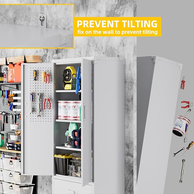 Garage Storage Cabinet with 2 Drawers and Pegboard, Metal Storage Cabinet with - Image 6