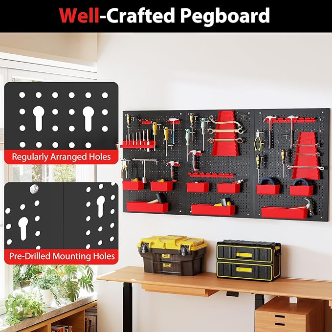 Goplus Pegboard Wall Organizer, 9-Bin Parts Rack Organizer w/Hammer Racks - Image 3