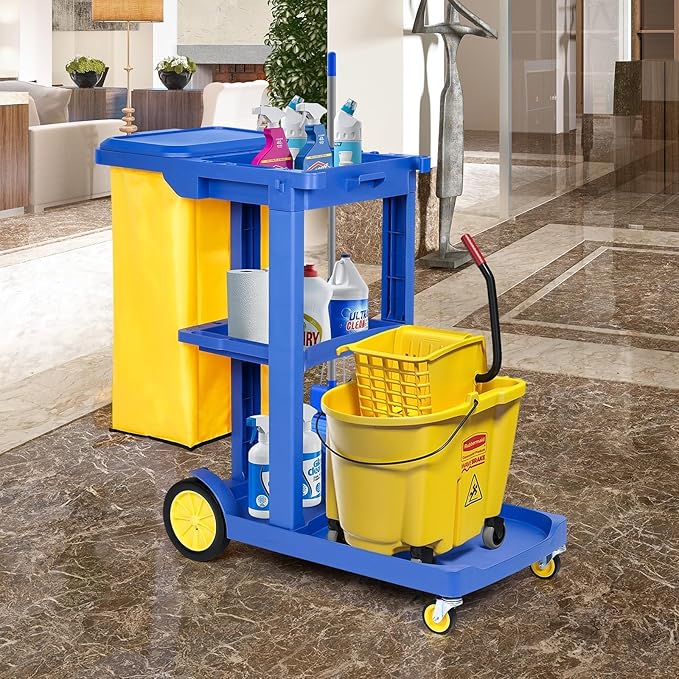 tonchean Commercial Janitorial Cart, 3-Shelf Housekeeping Cart - Image 7