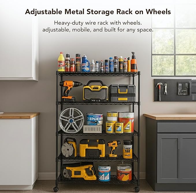 5 Tier Wire Shelving Unit Storage Rack, Metal Heavy Duty Utility Organizers - Image 3