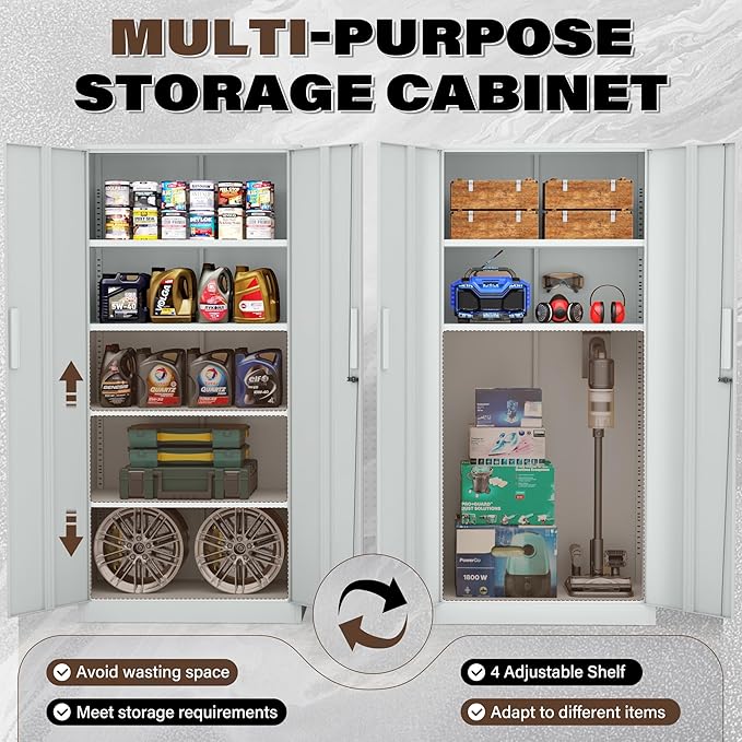 Incbruce 72” Metal Storage Cabinet, Locking Steel Storage Cabinets - Image 9