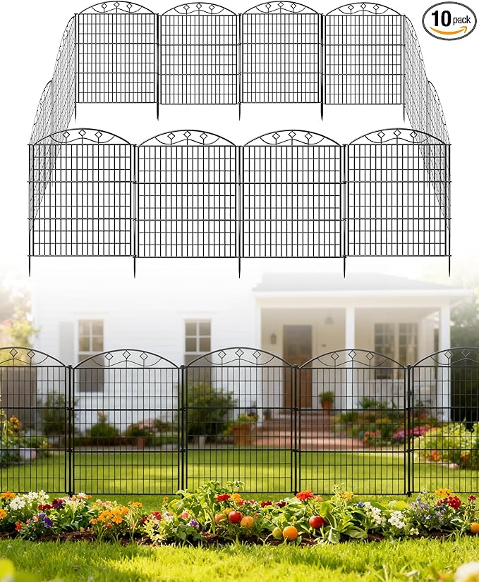 48in Extra Tall Garden Fence, 10-Panel Metal Animal Barrier, 24ft Long No Dig by Unknown