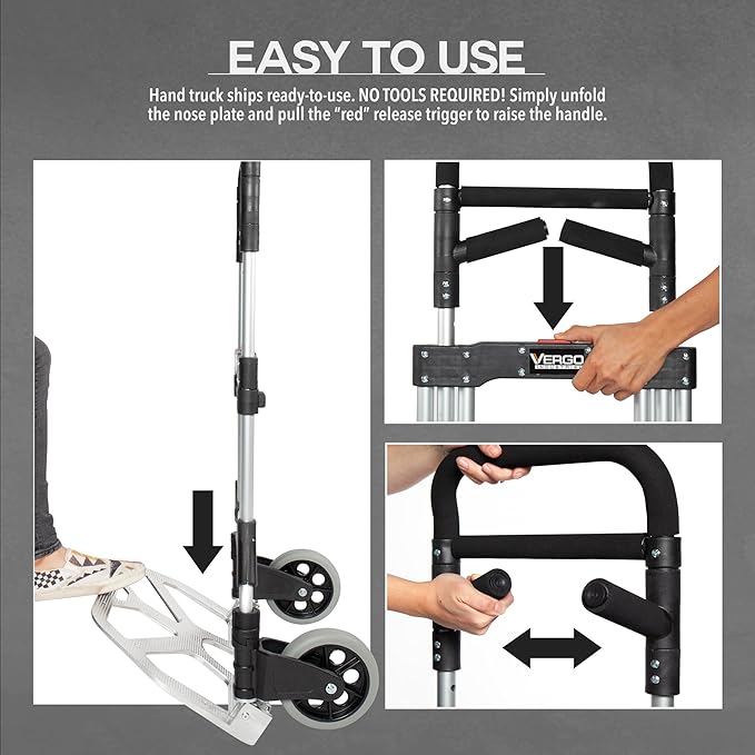 Vergo 400 lbs Capacity Folding Hand Truck Dolly – Lightweight Aluminum Frame - Image 3