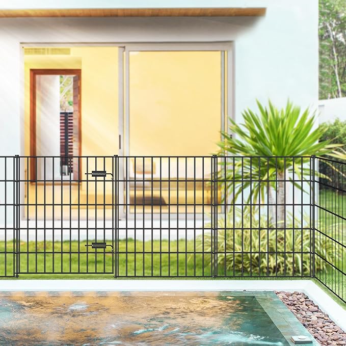 Metal Garden Fence with Gate 33.3in x 23.3ft, 1 Gate + 9 Panels Dog Fence - Image 2