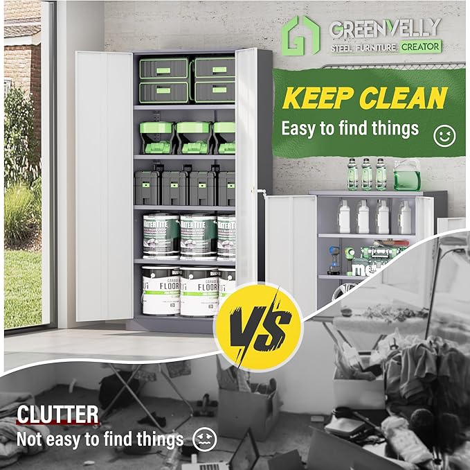 Greenvelly Metal Storage Cabinet, 72” Metal Cabinet Storage - Image 7