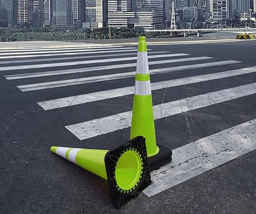 Fluorescent Orange/Green PVC Traffic Cones, Heavy Black Base Parking Lot Cone - Image 3