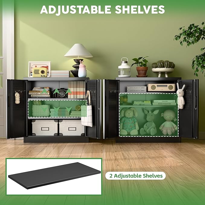 Metal Storage Cabinet with Lock, Lockable Metal Garage Cabinet with Pegboards - Image 4