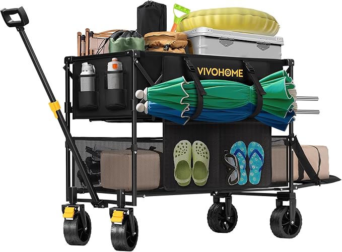 VIVOHOME 400L Large Capacity Double Decker Collapsible Wagon 500lbs Heavy Duty by VIVOHOME
