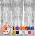 3 Pack 3.3x8.2 Feet Silver Foil Fringe Backdrop Curtains, Tinsel Streamers by Voircoloria