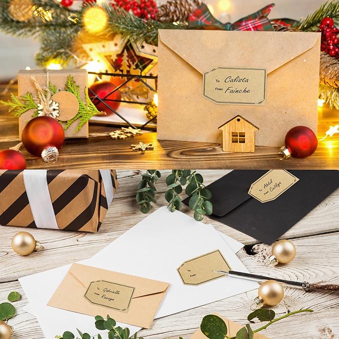 600PCS Gift Tag Stickers, 1.18" x 2" Christmas Gift Tags Stickers Brown Kraft - Image 5