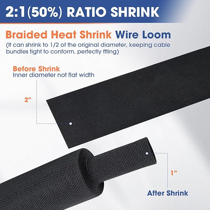 2:1 Heat shrinkable Braided Sleeving Fabric Wire Loom High Temp Heat Shrink - Image 2