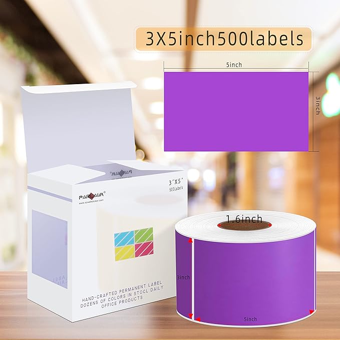 PARLAIM 3" x 5" Rectangle Color Code Stickers, 500 per Dispenser Box Roll Labels - Image 2