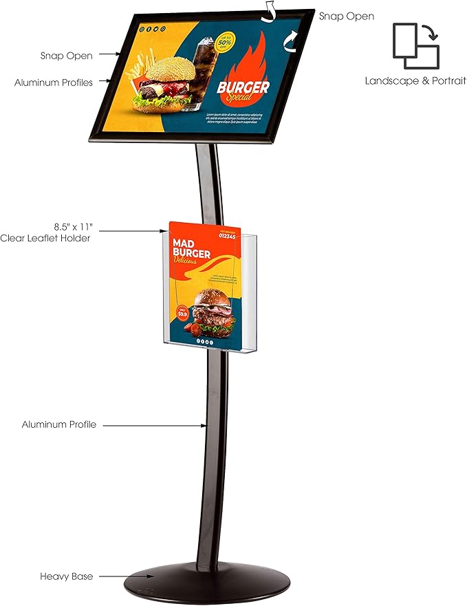 M&T Displays Curved Menu Board 11x17 Inch Pedestal Sign Holder - Image 2