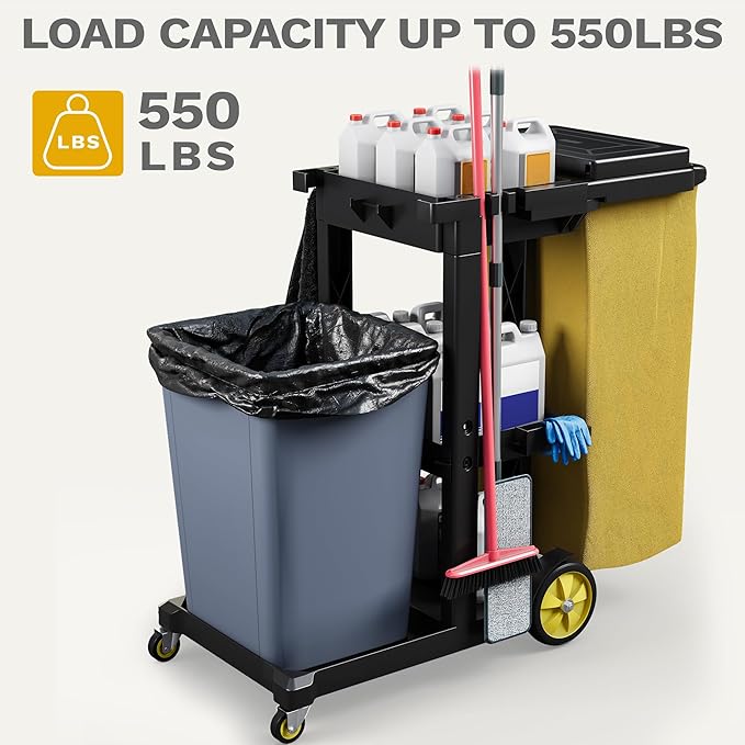DWVO Janitorial Cart on Wheels, Cleaning Carts, Housekeeping Carts, 3 Shelf - Image 3