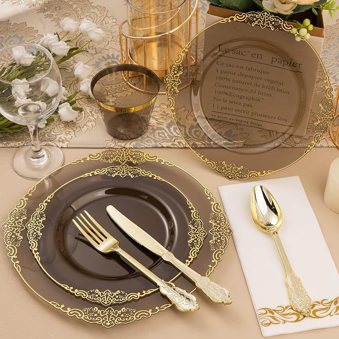 350PCS Clear Black Plastic Plates - Image 5