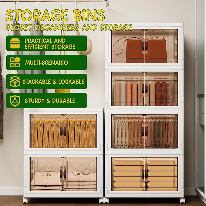 Storage Bins with Lids and Wheels, 398QT-99.5QT*4Tier Collapsible Bathroom - Image 5
